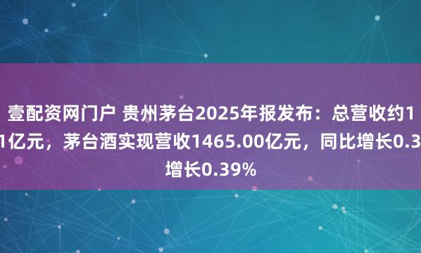 壹配资网门户 贵州茅台2025年报发布：总营收约1721亿元，茅台酒实现营收1465.00亿元，同比增长0.39%